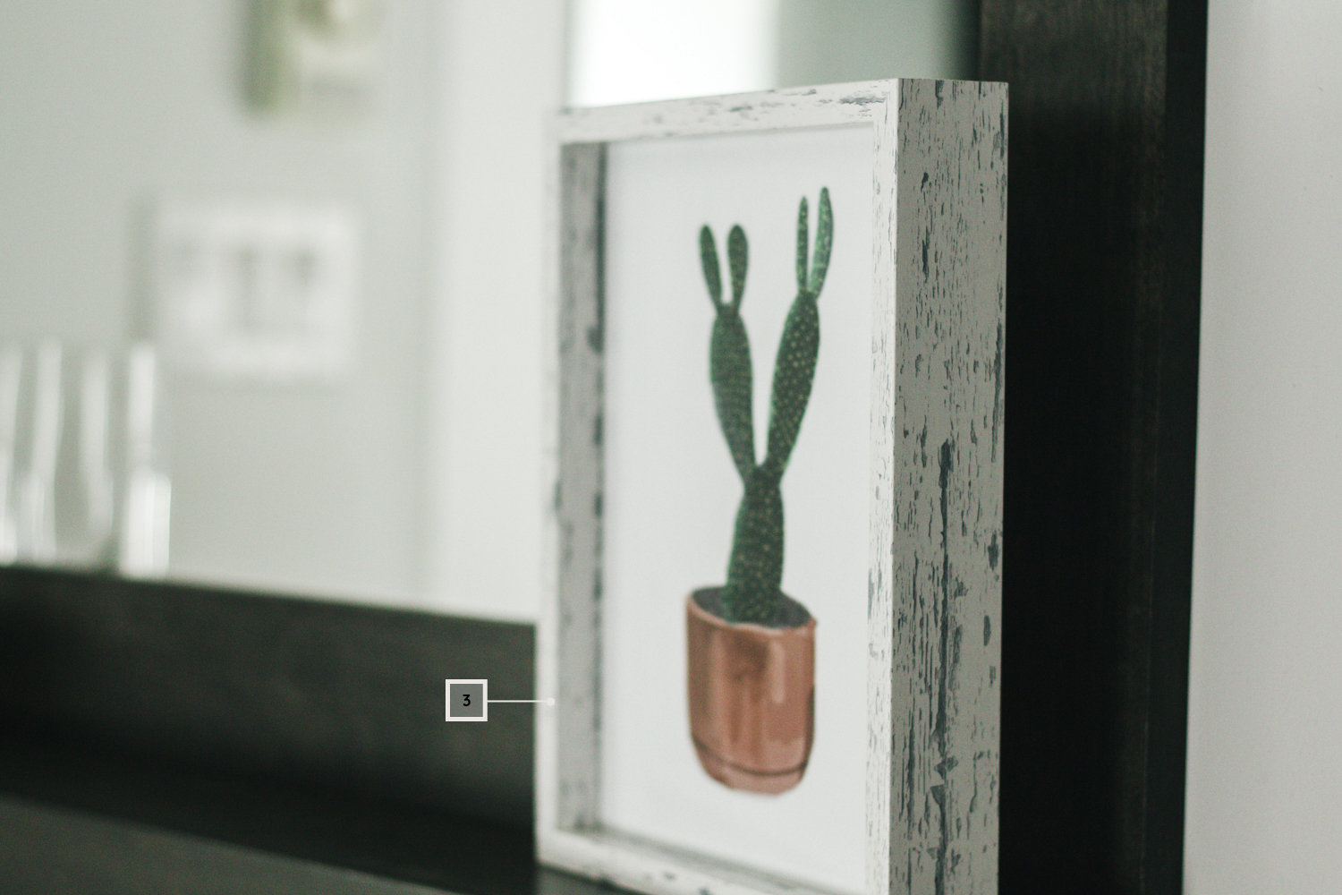 petite salle de bain - décoration - cadre cactus